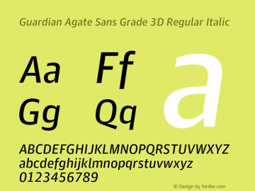 Guardian Agate Sans Grade 3D Regular Italic Version 1.200; 2011 Font Sample