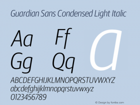 Guardian Sans Condensed Light Italic Version 1.200; 2016 Font Sample