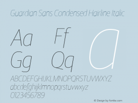 Guardian Sans Condensed Hairline Italic Version 1.200; 2016 Font Sample
