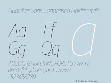 Guardian Sans Condensed Hairline Italic Version 1.200; 2016 Font Sample