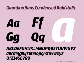 Guardian Sans Condensed Bold Italic Version 1.200; 2016 Font Sample