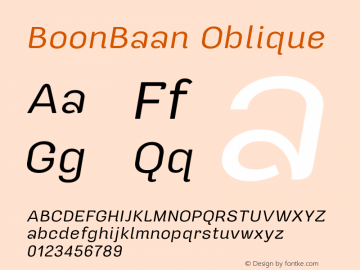 BoonBaan Oblique Version 1.0.1 Font Sample
