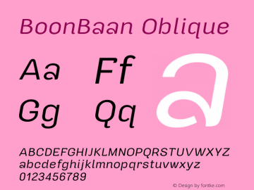 BoonBaan Oblique Version 1.0.1 Font Sample