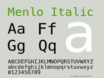 Menlo Italic 12.0d1e2 Font Sample