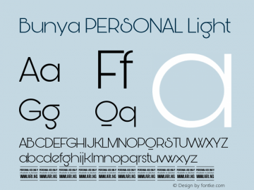 Bunya PERSONAL Light Version 1.000 Font Sample