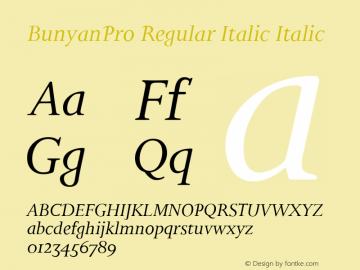BunyanPro Regular Italic Italic Version 001.000;com.myfonts.easy.canadatype.bunyan-pro.italic.wfkit2.version.4Azc Font Sample
