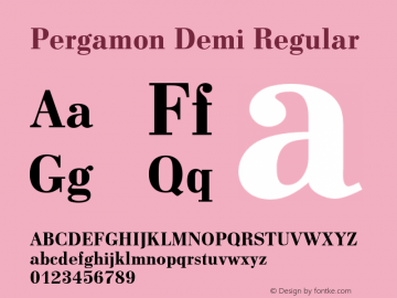 Pergamon Demi Regular Version 1.000;PS 1.00;hotconv 1.0.57;makeotf.lib2.0.21895图片样张