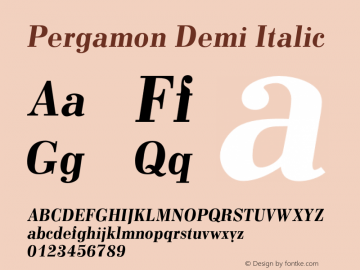 Pergamon Demi Italic Version 1.000;PS 1.00;hotconv 1.0.57;makeotf.lib2.0.21895图片样张