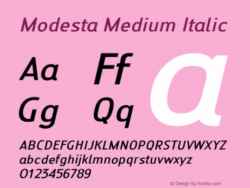 Modesta Medium Italic Version 1.002 2016 Font Sample
