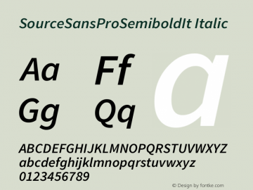 SourceSansProSemiboldIt Italic Version 1.038;PS 1.000;hotconv 1.0.70;makeotf.lib2.5.5900图片样张