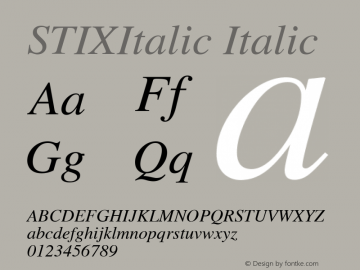 STIXItalic Italic Version 1.1.0 Font Sample