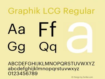 Graphik LCG Regular Version 1.2; 2012 Latin, Cyrillic and Greek Font Sample