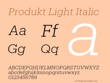 Produkt Light Italic Version 1.1 2015 Font Sample