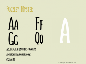 Pugzley Hipster Version 001.000 Font Sample