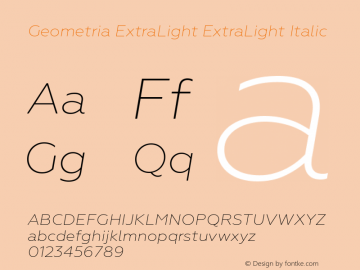 Geometria ExtraLight ExtraLight Italic Version 1.002 Font Sample
