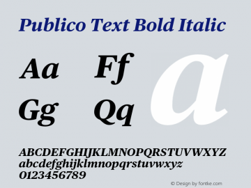 Publico Text Bold Italic Version 2.000 2012 Font Sample