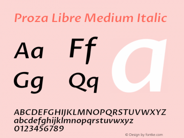 Proza Libre Medium Italic Version 1.000; ttfautohint (v1.4.1.8-43bc) Font Sample