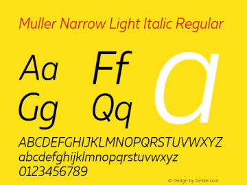 Muller Narrow Light Italic Regular Version 1.000;PS 001.000;hotconv 1.0.88;makeotf.lib2.5.64775 Font Sample