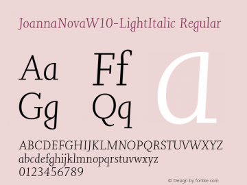 JoannaNovaW10-LightItalic Regular Version 1.10 Font Sample