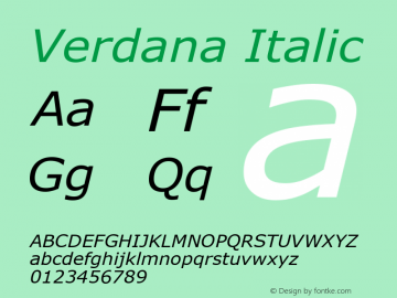 Verdana Italic Version 5.32 Font Sample