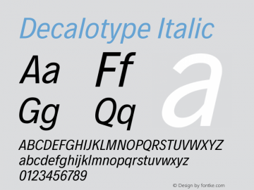 Decalotype Italic Version 1.0 Font Sample