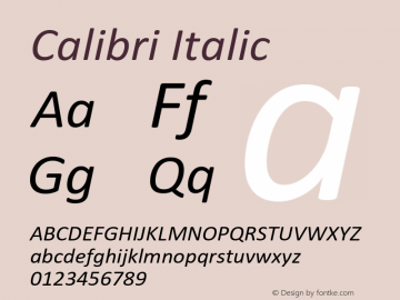 Calibri Italic Version 6.15 Font Sample