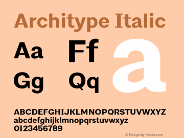 Architype Italic 1.000 Font Sample