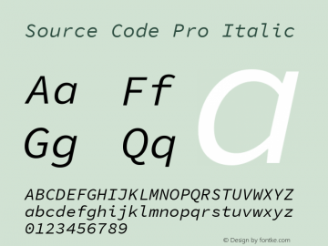 Source Code Pro Italic Version 1.050;PS 1.000;hotconv 16.6.51;makeotf.lib2.5.65220图片样张