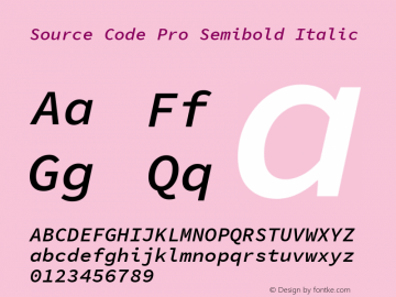 Source Code Pro Semibold Italic Version 1.050;PS 1.000;hotconv 16.6.51;makeotf.lib2.5.65220 Font Sample