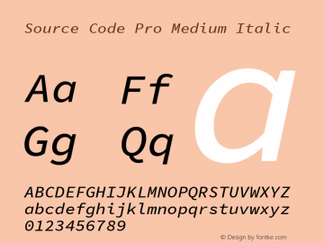 Source Code Pro Medium Italic Version 1.050;PS 1.000;hotconv 16.6.51;makeotf.lib2.5.65220 Font Sample