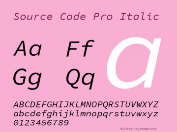 Source Code Pro Italic Version 1.050;PS 1.000;hotconv 16.6.51;makeotf.lib2.5.65220 Font Sample