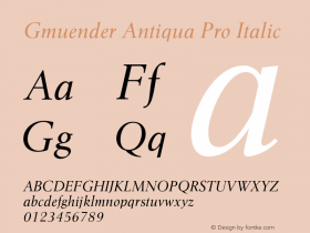 Gmuender Antiqua Pro Italic Version 1.0 Font Sample