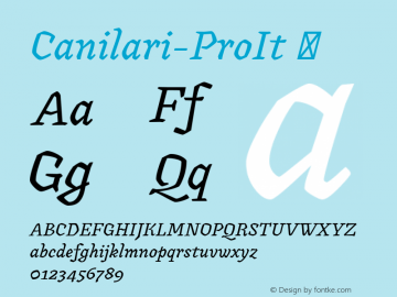 Canilari-ProIt ☞ Version 1.001;PS 001.001;hotconv 1.0.88;makeotf.lib2.5.64775;com.myfonts.easy.latinotype.canilari.pro-italic.wfkit2.version.4BWy图片样张