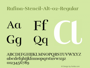 Rufina-Stencil-Alt-02-Regular ☞ Version 1.001;com.myfonts.easy.tipotype.rufina-stencil.alt-02-regular.wfkit2.version.4BCv Font Sample