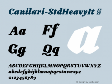 Canilari-StdHeavyIt ☞ Version 1.000;PS 001.000;hotconv 1.0.88;makeotf.lib2.5.64775;com.myfonts.easy.latinotype.canilari.std-heavy-italic.wfkit2.version.4BWM图片样张