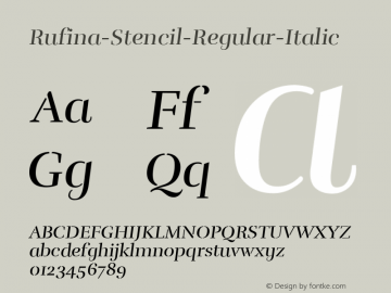Rufina-Stencil-Regular-Italic ☞ Version 1.001;com.myfonts.easy.tipotype.rufina-stencil.regular-italic.wfkit2.version.4BCA Font Sample