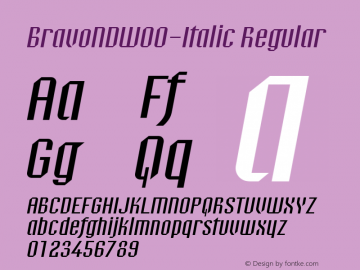 BravoNDW00-Italic Regular Version 1.21 Font Sample