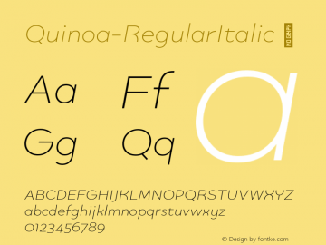 Quinoa-RegularItalic ☞ Version 1.003;PS 001.003;hotconv 1.0.88;makeotf.lib2.5.64775;com.myfonts.easy.catharsis-fonts.quinoa.italic.wfkit2.version.4BCH图片样张