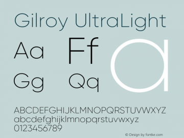Gilroy UltraLight Version 1.000 Font Sample