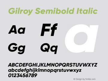 Gilroy Semibold Italic Version 1.000 Font Sample