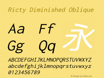 Ricty Diminished Oblique Version 3.2.4 Font Sample