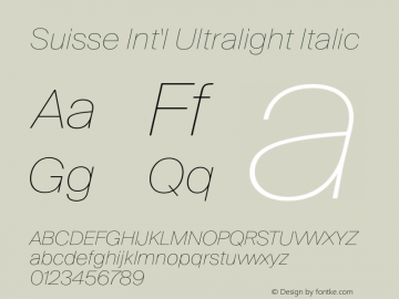 Suisse Int'l Ultralight Italic Version 2.100 Font Sample