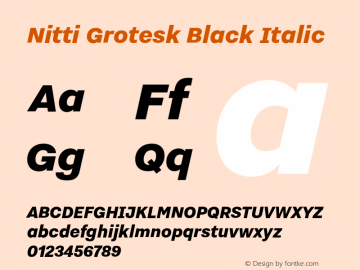 Nitti Grotesk Black Italic Version 2.000; 2016 Font Sample