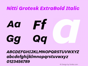 Nitti Grotesk ExtraBold Italic Version 2.000; 2016 Font Sample