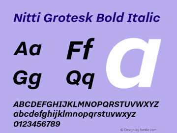 Nitti Grotesk Bold Italic Version 2.000; 2016 Font Sample