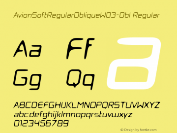 AvionSoftRegularObliqueW03-Obl Regular Version 1.00 Font Sample