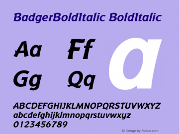 BadgerBoldItalic BoldItalic Version April 9, 1993 v1.1i Font Sample