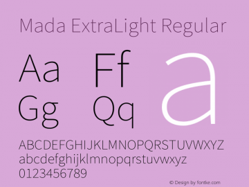 Mada ExtraLight Regular Version 1.003 Font Sample