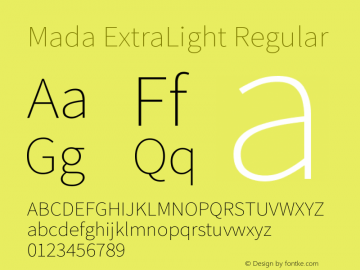 Mada ExtraLight Regular Version 1.003 Font Sample
