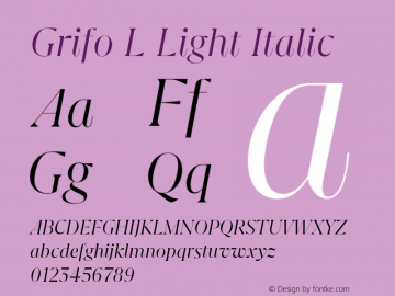Grifo L Light Italic Version 1.000;PS 001.000;hotconv 1.0.88;makeotf.lib2.5.64775图片样张
